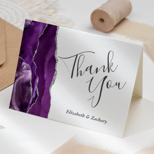 Purple Agate Silver Wedding Thank You Card