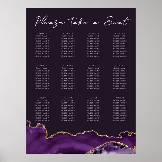 Purple Agate Wedding Seating Chart Foam Board (Front)