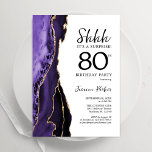 Purple Agate White Gold Surprise 80th Birthday Invitation<br><div class="desc">Purple,  white and gold agate surprise 80th birthday party invitation. Elegant modern design featuring watercolor agate marble geode background,  faux glitter gold and typography script font. Trendy invite card perfect for a stylish women's bday celebration. Printed Zazzle invitations or instant download digital printable template.</div>