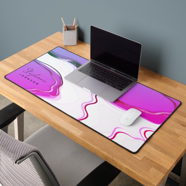 Purple Agate with Marble & Monogram | Personalised Desk Mat (Office 2)