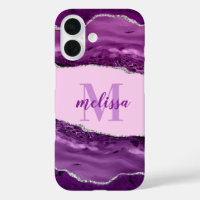 Purple Agate with Silver Glitter Monogrammed Case