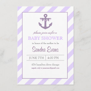Purple Ahoy Anchor Baby Shower Invitation