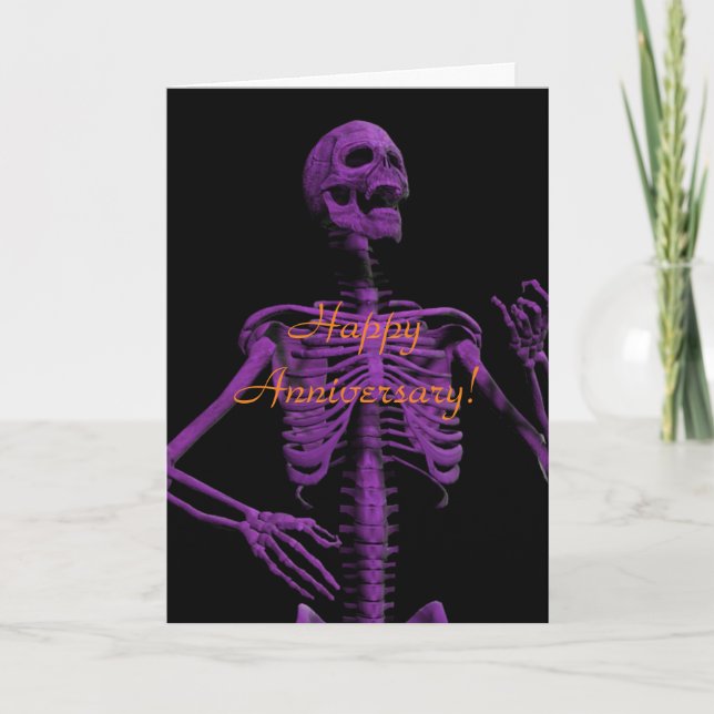 Purple air guitar skeleton anniversary card (Front)