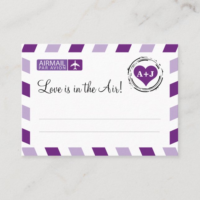 Purple Airmail Seating Card Wedding (Front)