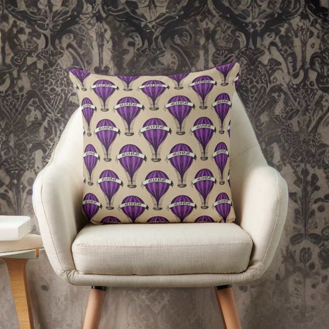 Purple Airships on Tan Steampunk Design Cushion (Creator Uploaded)