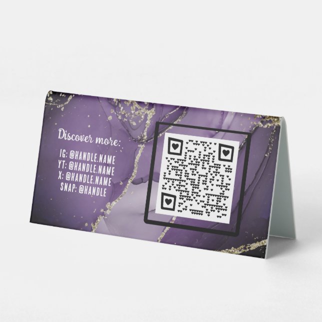Purple Alcohol Ink Business QR code Social Handles (Back)