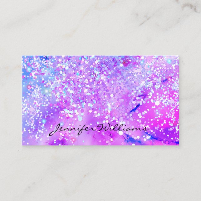 Purple Alcohol Ink Holographic Glitter Elegant Business Card (Front)
