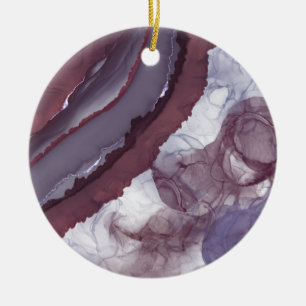 Purple Alcohol Ink Ribbon  Ceramic Ornament