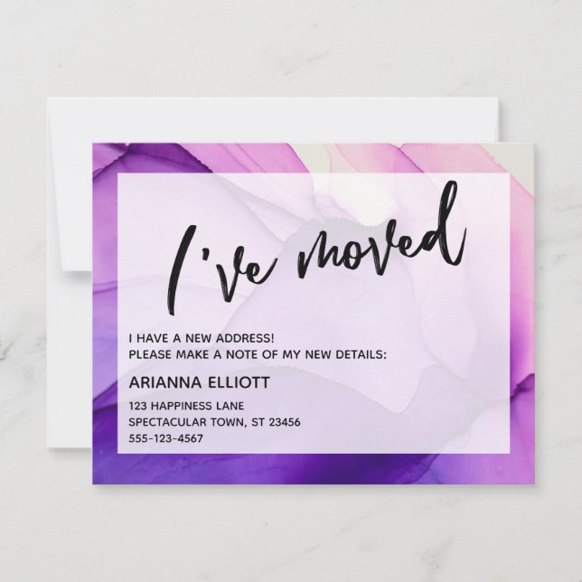 Purple Alcohol Inks I've Moved Announcement Card (Front)