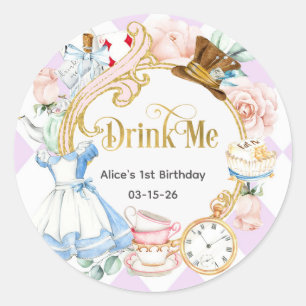 Purple, Alice Onederland, Drink me Birthday Classic Round Sticker