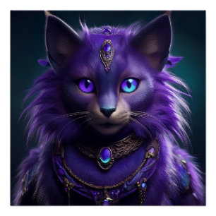 Purple Alien Space Cat Wearing Jeweled Armor Poster