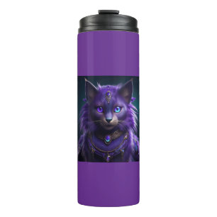 Purple Alien Space Cat Wearing Jeweled Armor Thermal Tumbler
