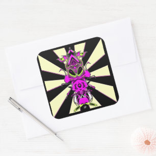 Purple alien squirrel wearing flashing slippers square sticker