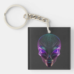 Purple Alien With Luminous Eyes Key Ring