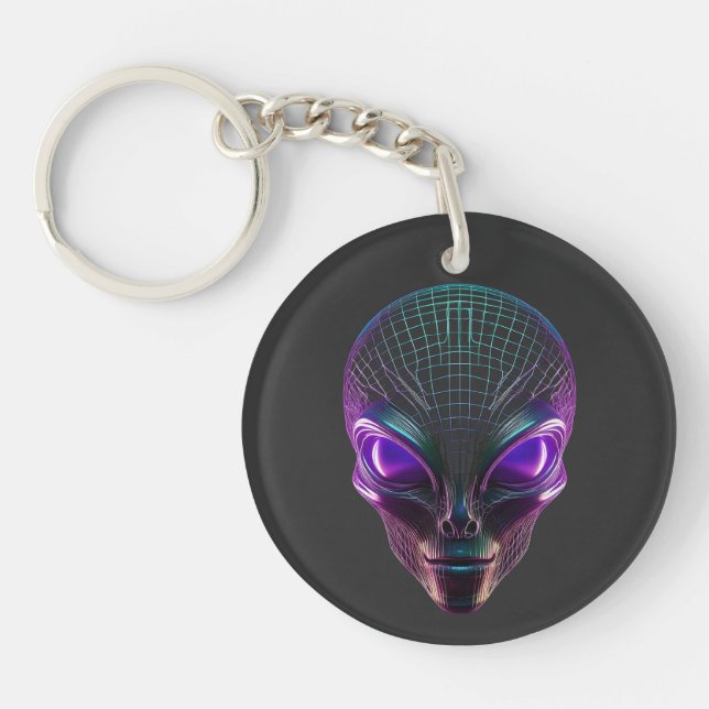 Purple Alien With Luminous Eyes Key Ring (Front)