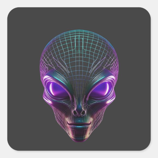 Purple Alien With Luminous Eyes Square Sticker (Front)