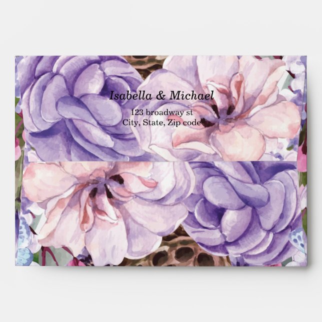 Purple All Over Floral Wedding Envelope (Back (Top Flap))