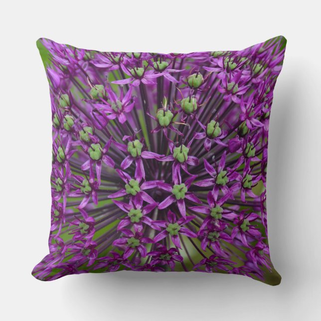 Purple allium flower print throw pillow (Front)