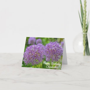 Purple Allium Flowers Happy Birthday Card