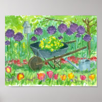 Purple Allium Flowers Wheelbarrow Garden Painting