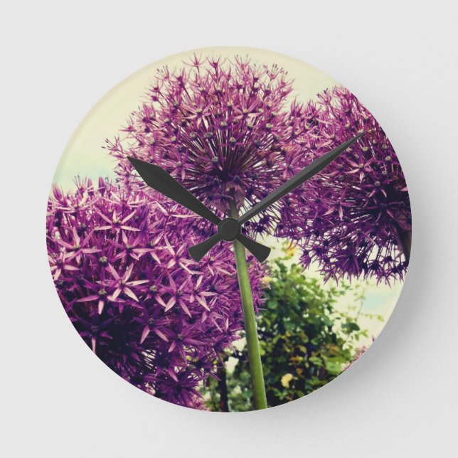 Purple Allium Round Clock (Front)