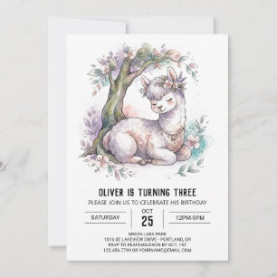 Purple Alpaca Birthday Invitation