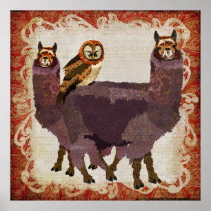Purple Alpacas Amber Owl Art Poster