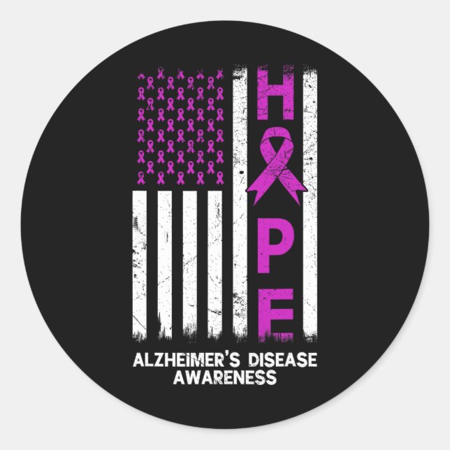 Purple Alzheimer Disease Awareness American Flag M Classic Round Sticker (Front)