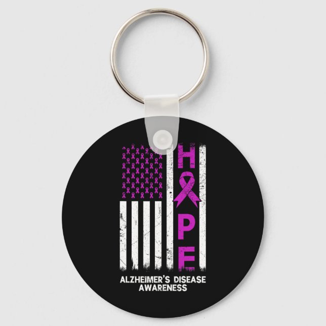 Purple Alzheimer Disease Awareness American Flag M Key Ring (Front)