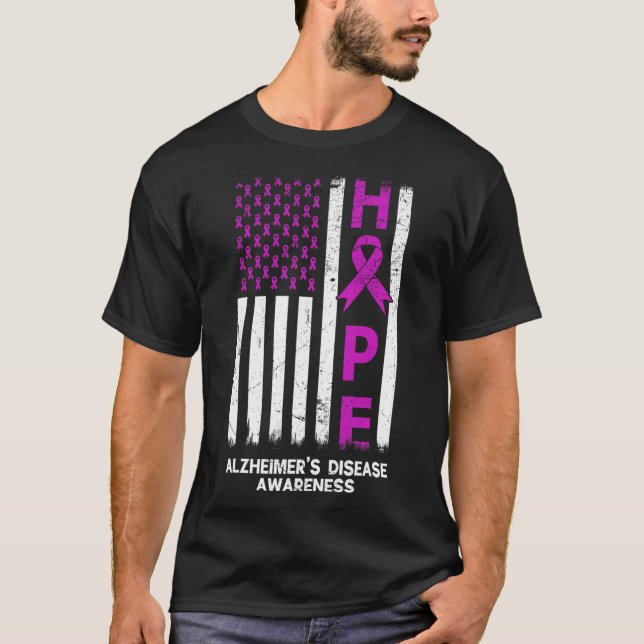 Purple Alzheimer Disease Awareness American Flag M T-Shirt (Front)