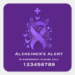 Purple Alzheimer's Disease Alert Square Sticker