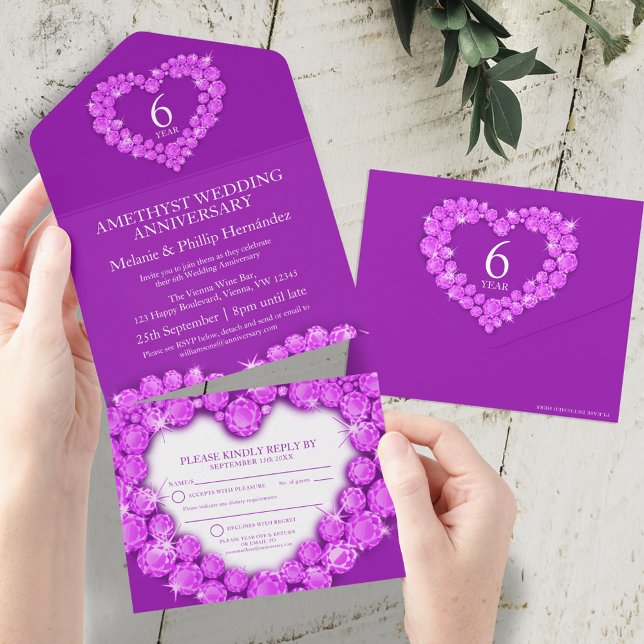 Purple amethyst 6th wedding anniversary RSVP All In One Invitation (Creator Uploaded)