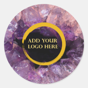 Purple amethyst add own logo professional classic round sticker