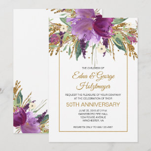 Purple Amethyst and Gold 50th Wedding Anniversary Invitation