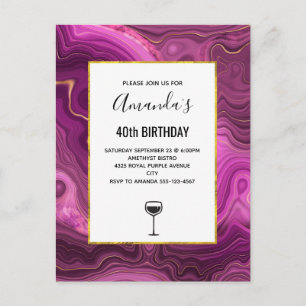 Purple Amethyst And Gold Abstract Agate  Invitation Postcard
