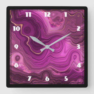 Purple Amethyst And Gold Abstract Agate Large Cloc Square Wall Clock