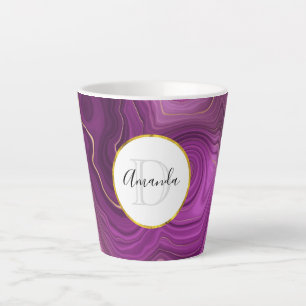 Purple Amethyst And Gold Abstract Agate Monogram Latte Mug