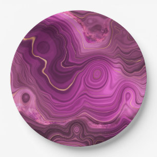 Purple Amethyst And Gold Abstract Agate Paper Plate