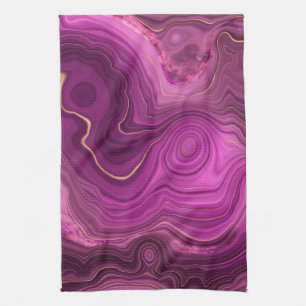 Purple Amethyst And Gold Abstract Agate Tea Towel