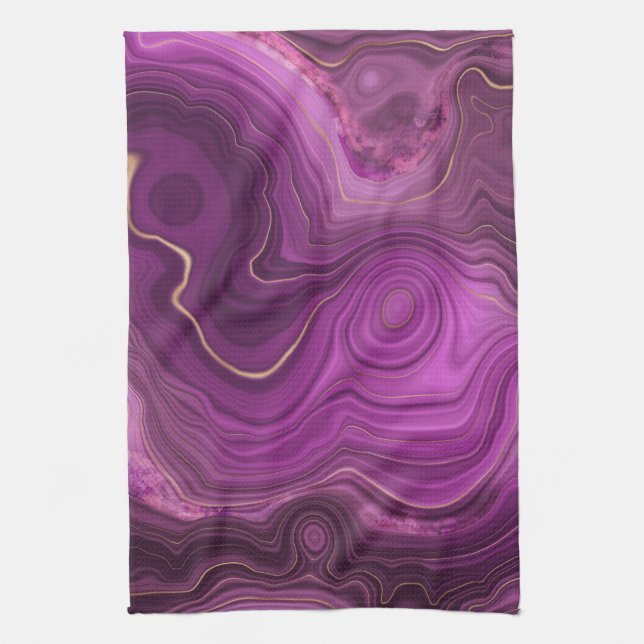 Purple Amethyst And Gold Abstract Agate Tea Towel (Vertical)