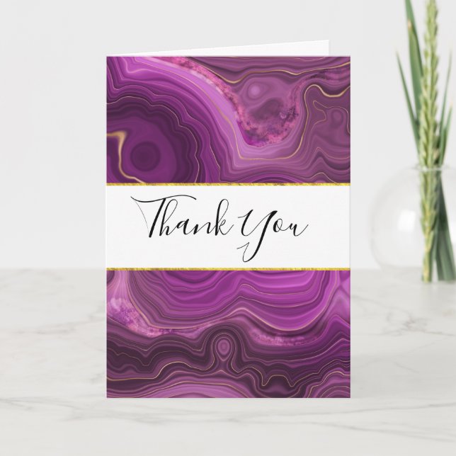 Purple Amethyst And Gold Abstract Agate Thank You Card (Front)