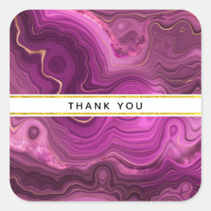 Purple Amethyst And Gold Abstract Agate Thank You Square Sticker