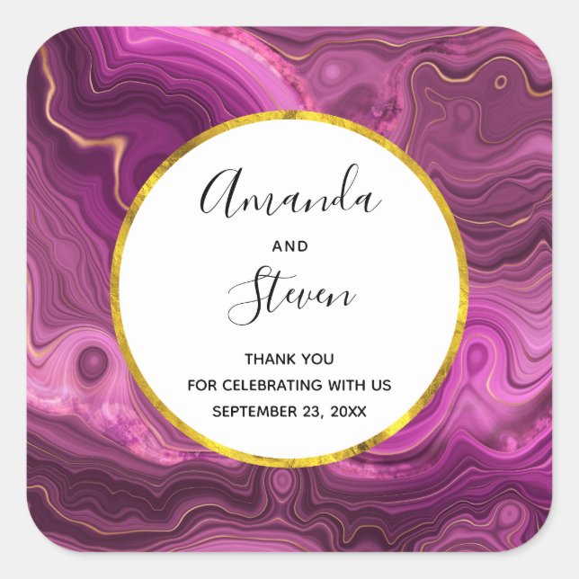 Purple Amethyst And Gold Abstract Agate Wedding Square Sticker (Front)