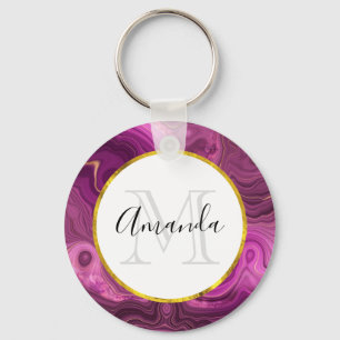 Purple Amethyst And Gold Agate Monogram Key Ring