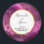 Purple Amethyst And Gold Agate Wedding Thank You Magnet<br><div class="desc">A wedding thank you magnet with an elegant abstract design. Dark purple amethyst colour with ribbons of gold nestled between layered strata. Rich and beautiful design. Layered over top is a white circle frame with a faux gold foil border,  with your personalised text inside.</div>