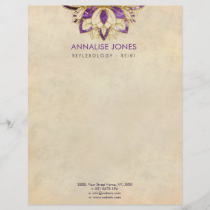Purple Amethyst and Gold frame Lotus Custom Letterhead