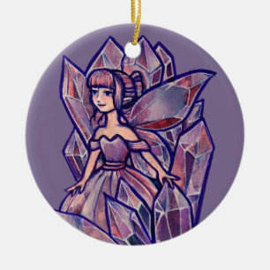 Purple Amethyst Crystal Fairy Ceramic Ornament