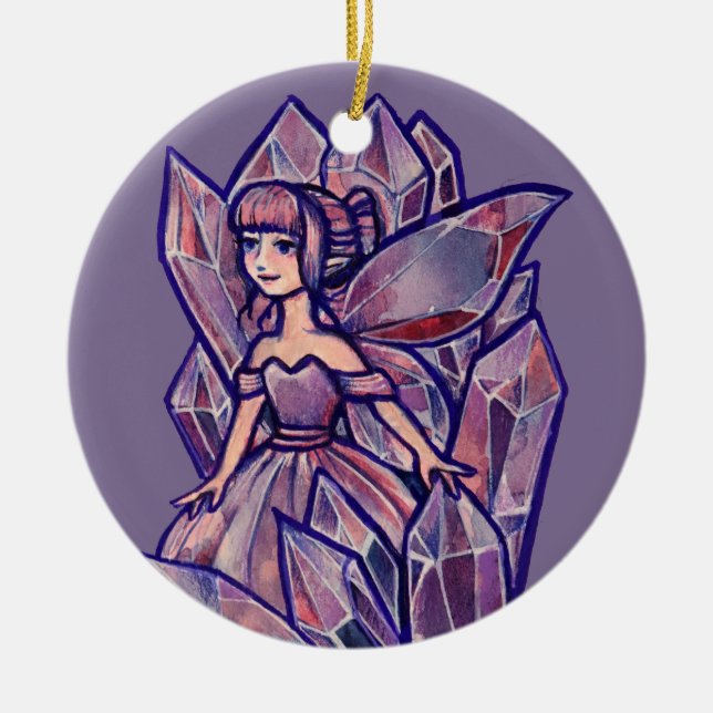 Purple Amethyst Crystal Fairy                      Ceramic Ornament (Front)
