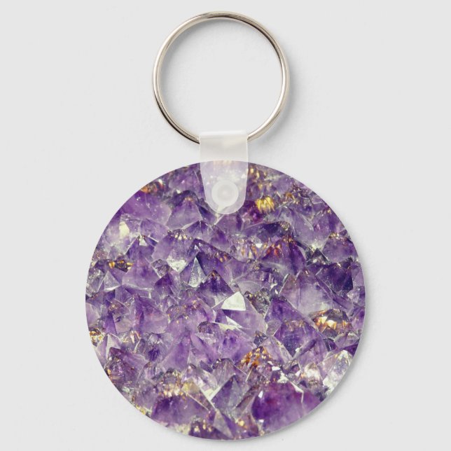 Purple amethyst crystal gem stone look key ring (Front)
