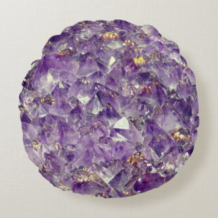 Purple amethyst crystal gem stone look round cushion